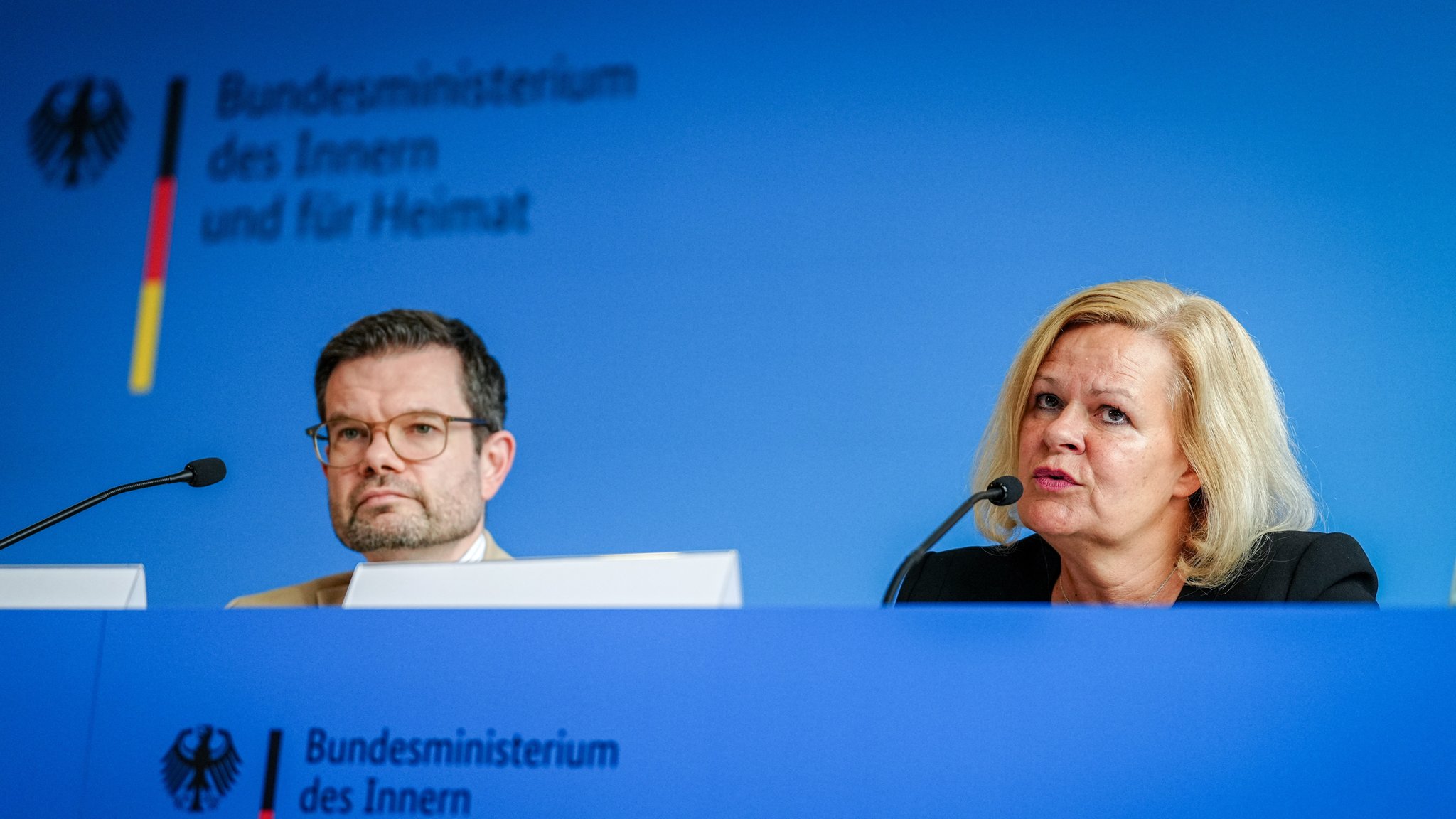 Nancy Faeser (SPD), Bundesministerin für Inneres und Heimat, und Marco Buschmann (FDP), Bundesminister der Justiz, stellen ein Sicherheitspaket nach der Messerattacke von Solingen vor.