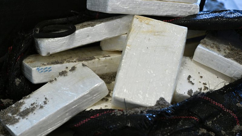 24.10.2025, Hessen, Wiesbaden: Sichergestelltes Kokain aus einem Drop-off vor Borkum wird während einer Pressekonferenz im Bundeskriminalamt (BKA) präsentiert. Bundesinnenministerium und BKA stellen in Wiesbaden die Bundeslagebilder Rauschgift und Organisierte Kriminalität 2024 vor. Foto: Arne Dedert/dpa +++ dpa-Bildfunk +++ | Bild: dpa-Bildfunk/Arne Dedert 24.10.2025, Hessen, Wiesbaden: Sichergestelltes Kokain aus einem Drop-off vor Borkum wird während einer Pressekonferenz im Bundeskriminalamt (BKA) präsentiert. Bundesinnenministerium und BKA stellen in Wiesbaden die Bundeslagebilder Rauschgift und Organisierte Kriminalität 2024 vor. Foto: Arne Dedert/dpa +++ dpa-Bildfunk +++