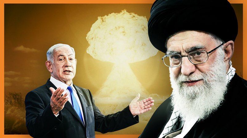 Israels Ministerpräsident Benjamin Netanjahu und Ali Chamenei, Oberster Führer des Iran