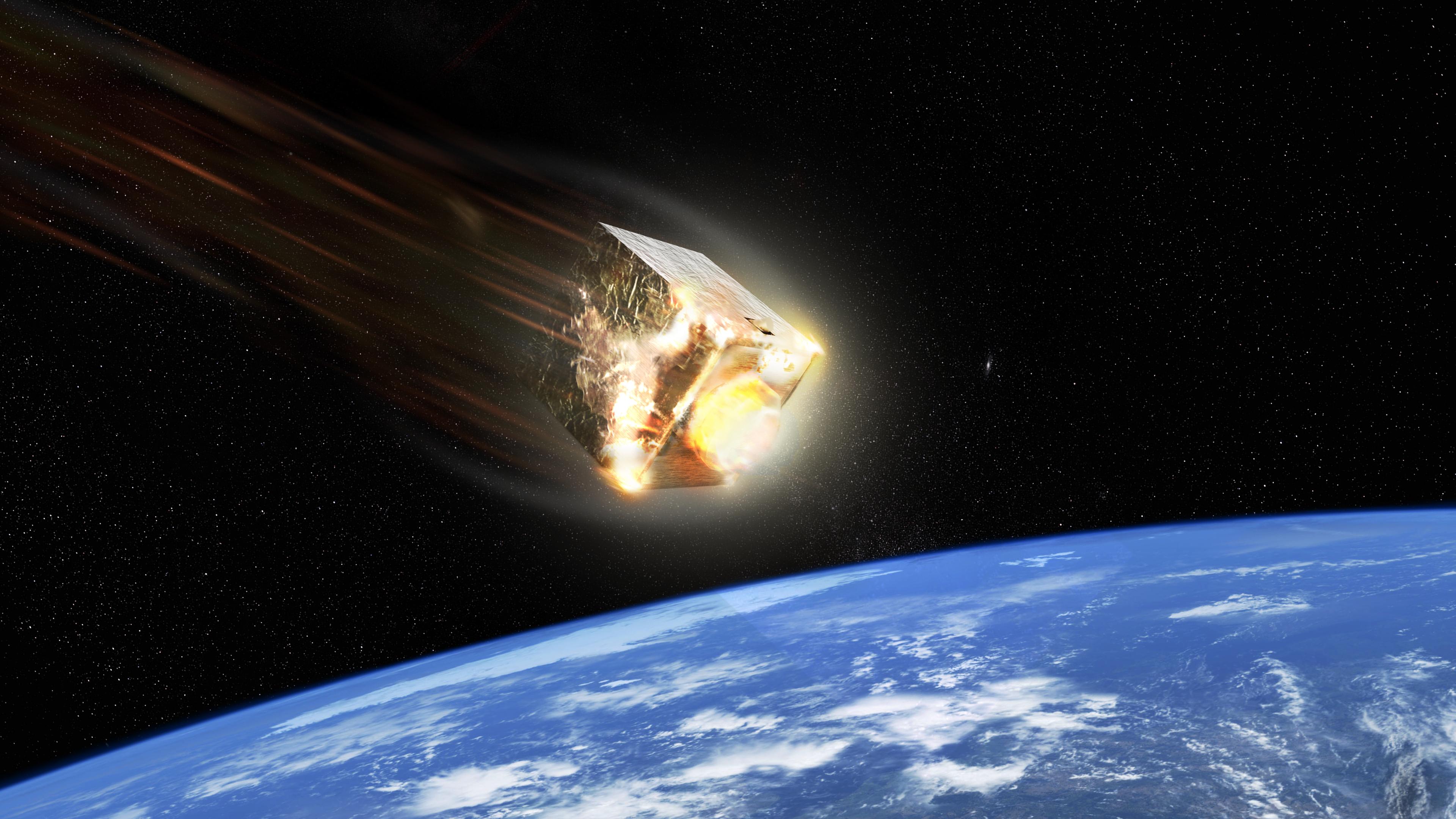 Illustration eines Satelliten beim Wiedereintritt in die Erdatmosphäre