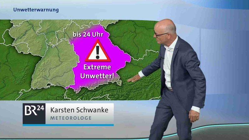 Wie schlimm wird das Unwetter, wo kann es brenzlig werden? Mehr erfahren Sie von ARD-Wetterexperte Karsten Schwanke hier im Video. | Bild: BR Wie schlimm wird das Unwetter, wo kann es brenzlig werden? Mehr erfahren Sie von ARD-Wetterexperte Karsten Schwanke hier im Video.