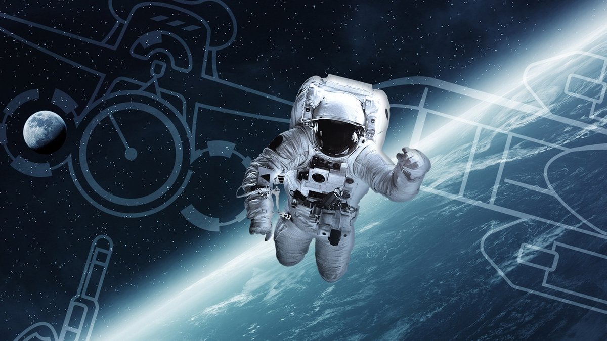 Ein Astronaut schwebt über der Erde (Collage)