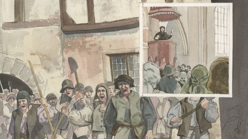 Wütende Bauern gehen auf die Straße. Ausschnitt aus dem Graphic Novel "1525 - Der Aufstand" | Bild: Giulio Camagni "1525 – Der Aufstand", 2024, Graphic Novel Wütende Bauern gehen auf die Straße. Ausschnitt aus dem Graphic Novel "1525 - Der Aufstand"