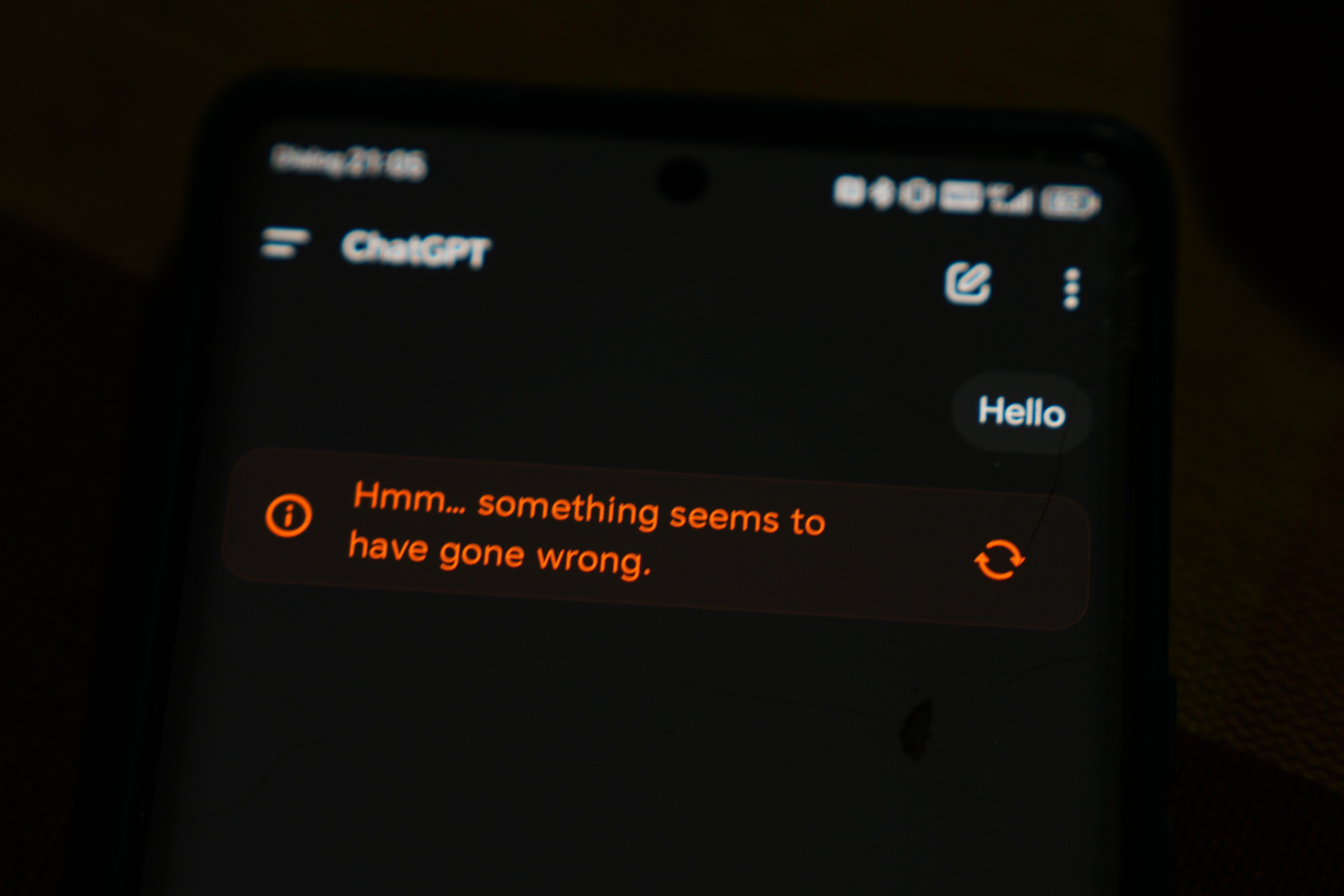 Symbolbild: ChatGPT gibt eine Fehlermeldung aus. 
