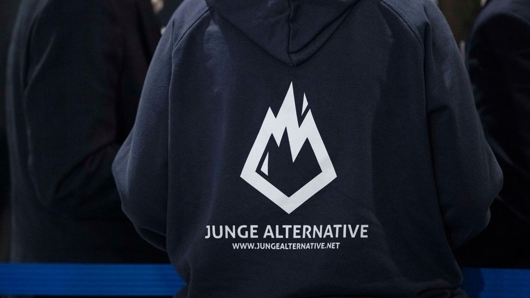 Man sieht eine Person von hinten, die einen Pulli mit dem Logo der Jungen Alternative trägt- | Bild: dpa-Bildfunk/Sebastian Kahnert Man sieht eine Person von hinten, die einen Pulli mit dem Logo der Jungen Alternative trägt-
