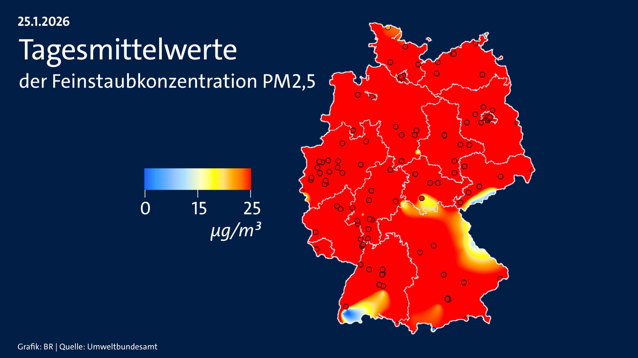 Hohe Feinstaubkonzentration (PM2,5) am vergangenen Sonntag.