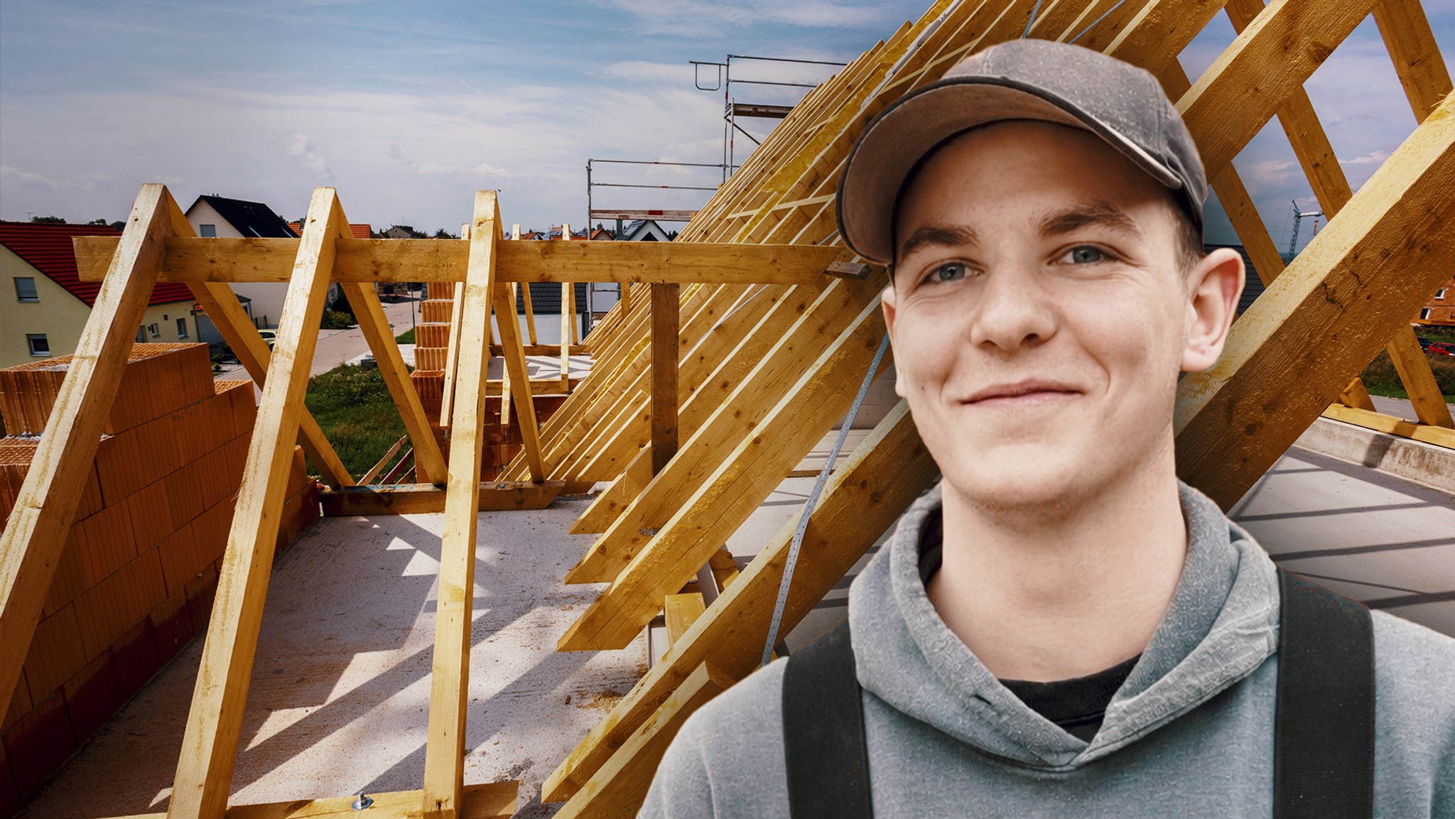 Junger Mann vor Dachgerüst 