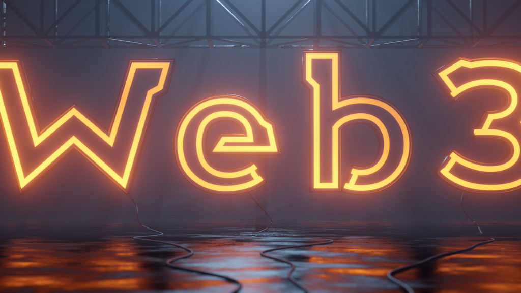 Illustration einer Neonröhreninstallation in Form des heiß diskutierten "Web3"