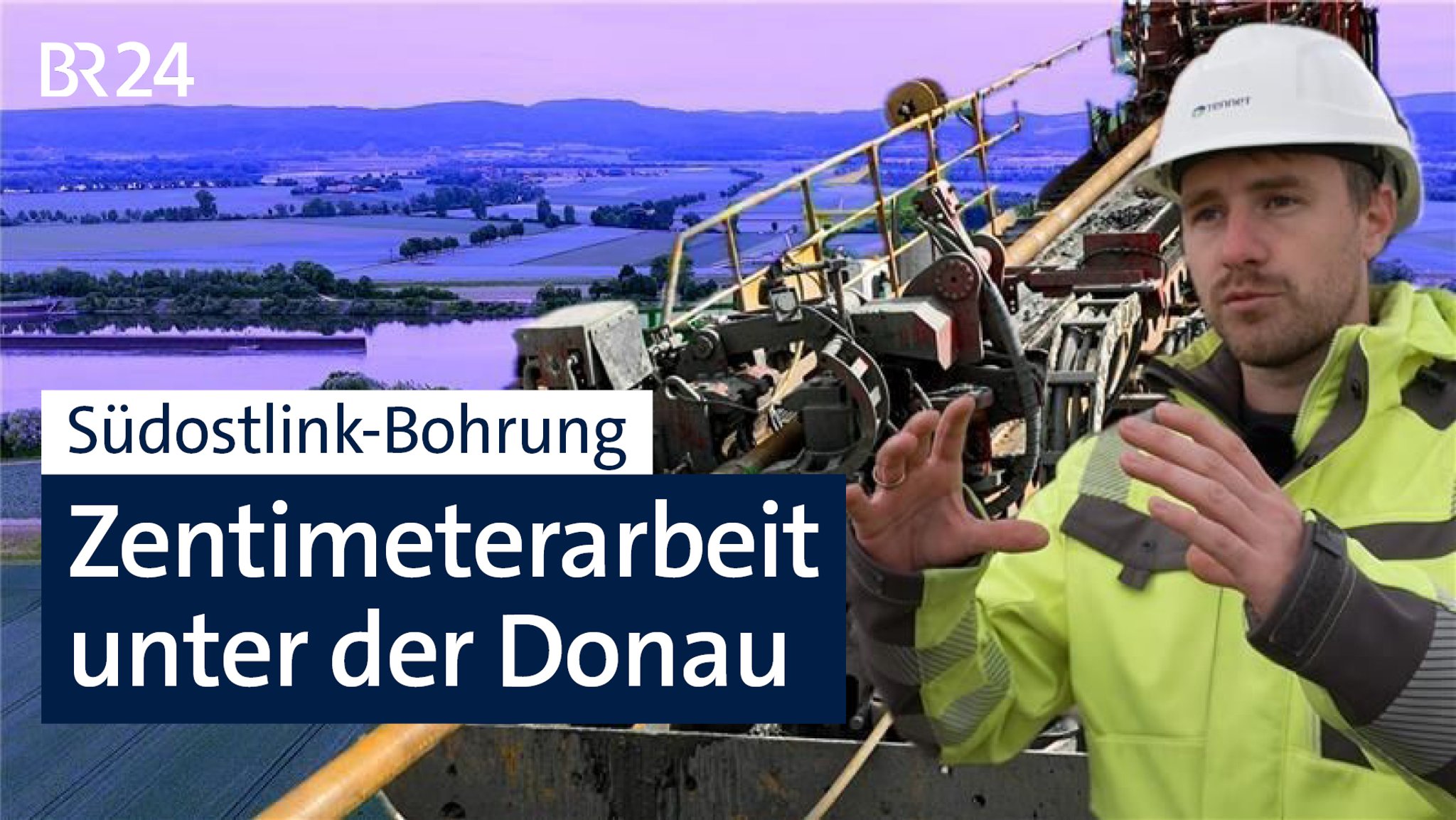 Die Donau und eine Baumaschine für Erdbohrungen