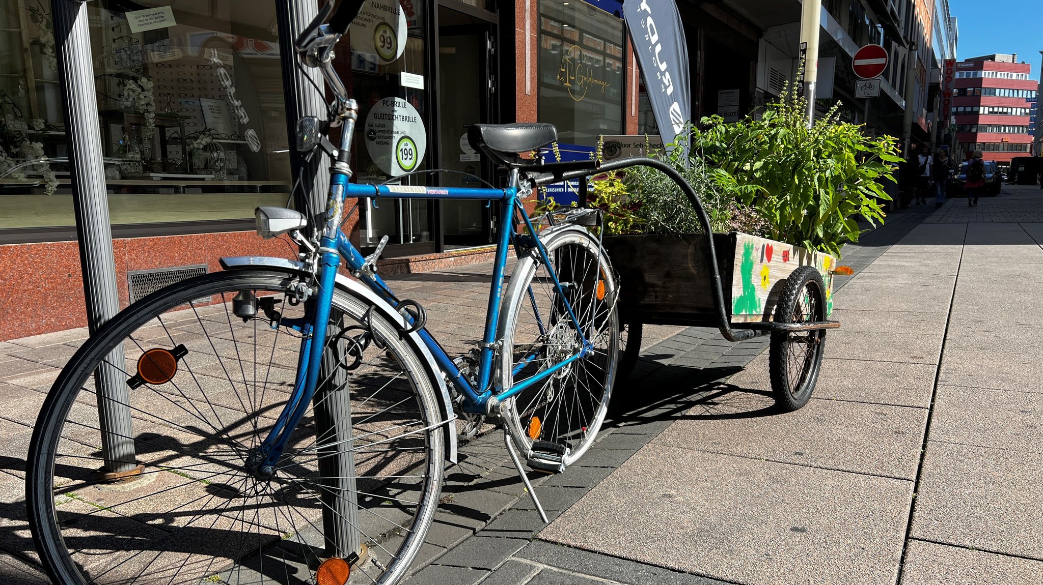 Fahrrad mit begrüntem Anhänger in Aschaffenburg | Bild: Barbara Ecke BR Fahrrad mit begrüntem Anhänger in Aschaffenburg