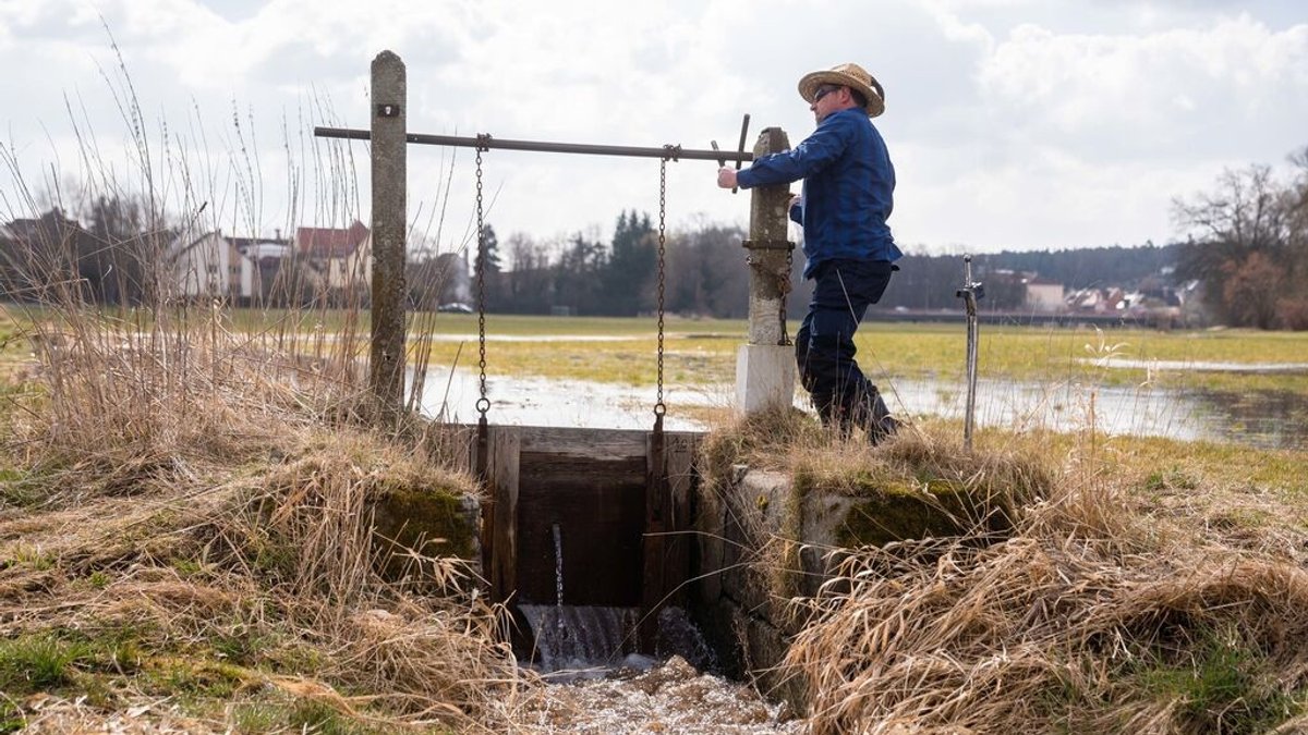 Der Wässerer Jürgen Zwingel öffnet eine Schleuse eines Wässergrabens im Nürnberger Ortsteil Reichelsdorf. Die Traditionelle Wiesenbewässerung ist von der Unesco zum immateriellen Kulturerbe der Menschheit ernannt worden. | Bild: dpa-Bildfunk/Nicolas Armer Der Wässerer Jürgen Zwingel öffnet eine Schleuse eines Wässergrabens im Nürnberger Ortsteil Reichelsdorf. Die Traditionelle Wiesenbewässerung ist von der Unesco zum immateriellen Kulturerbe der Menschheit ernannt worden.