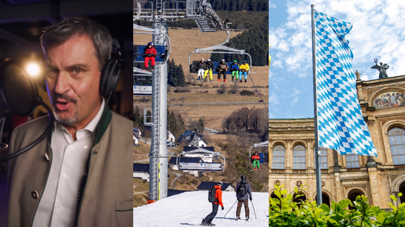 Ministerpräsident Söder singt Wiesn-Song, Skilift, Landtag | Bild: picture alliance/dpa/Matthias Balk/Jochen Tack/Facebook/BR Ministerpräsident Söder singt Wiesn-Song, Skilift, Landtag