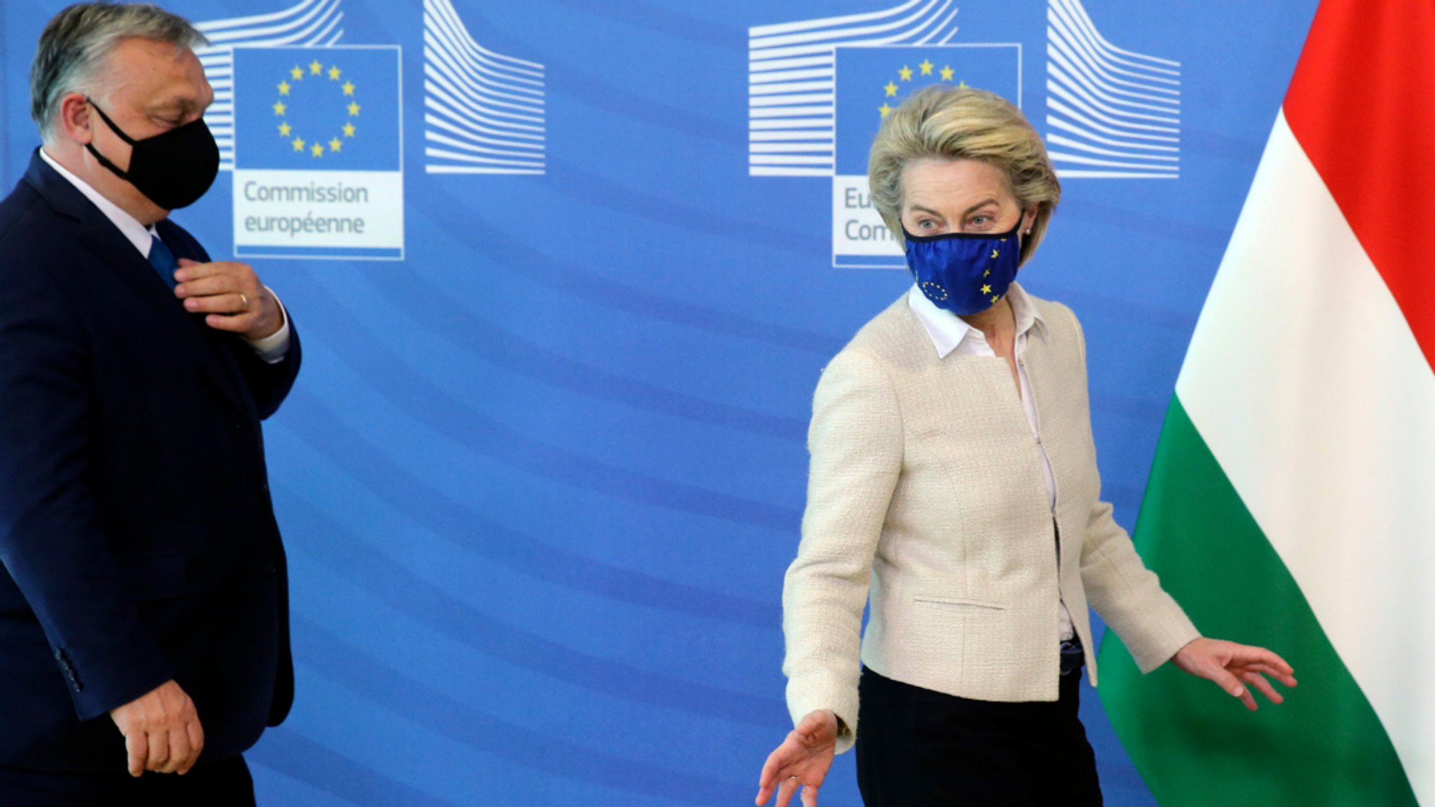 Archivbild: Ursula von der Leyen (r), Präsidentin der EU-Kommission, empfängt Viktor Orban, Ministerpräsident von Ungarn, 23.04.2021