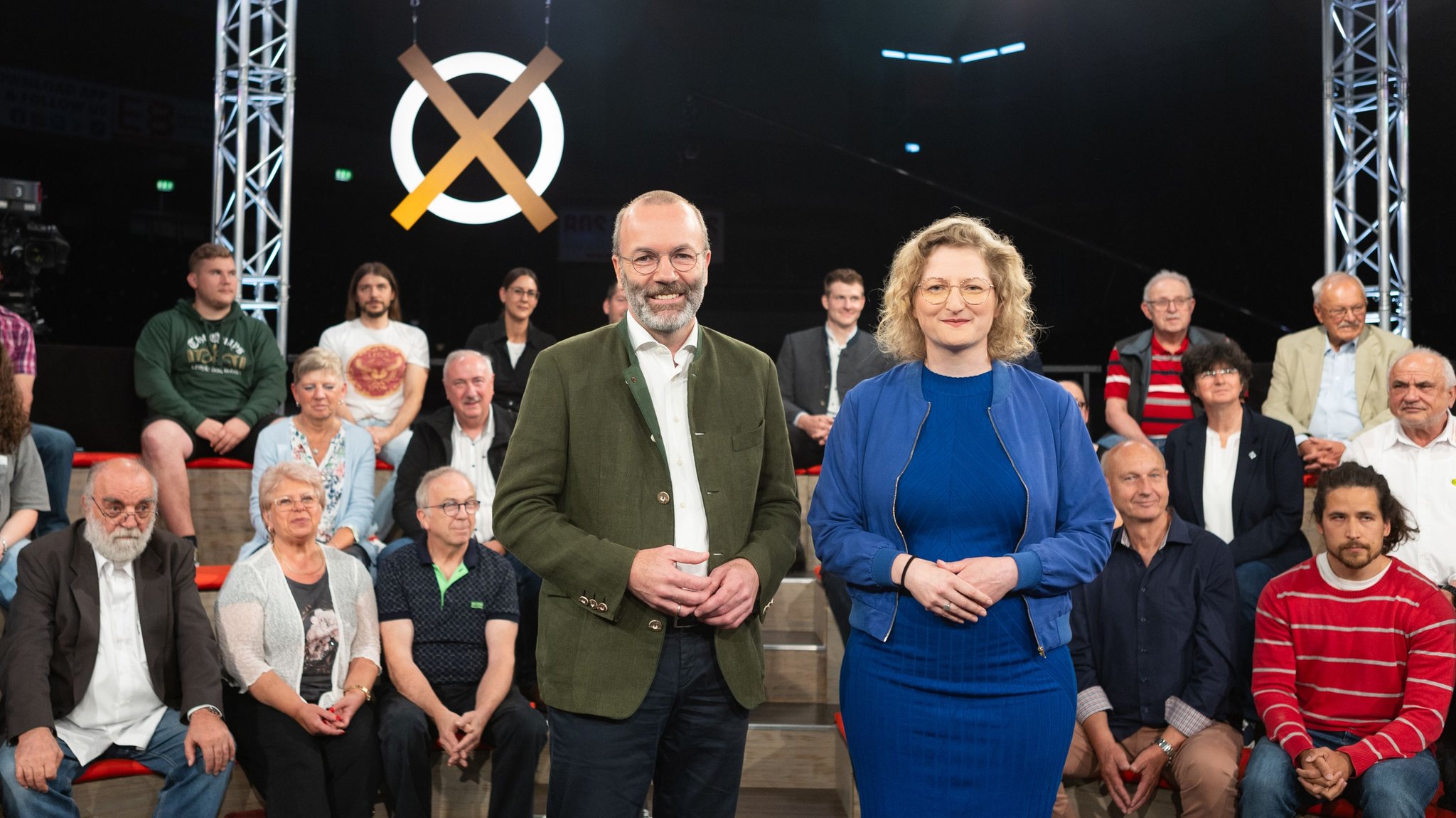 Andie Wöhrle (Grüne) und Manfred Weber (CSU) in der BR-Wahlarena.