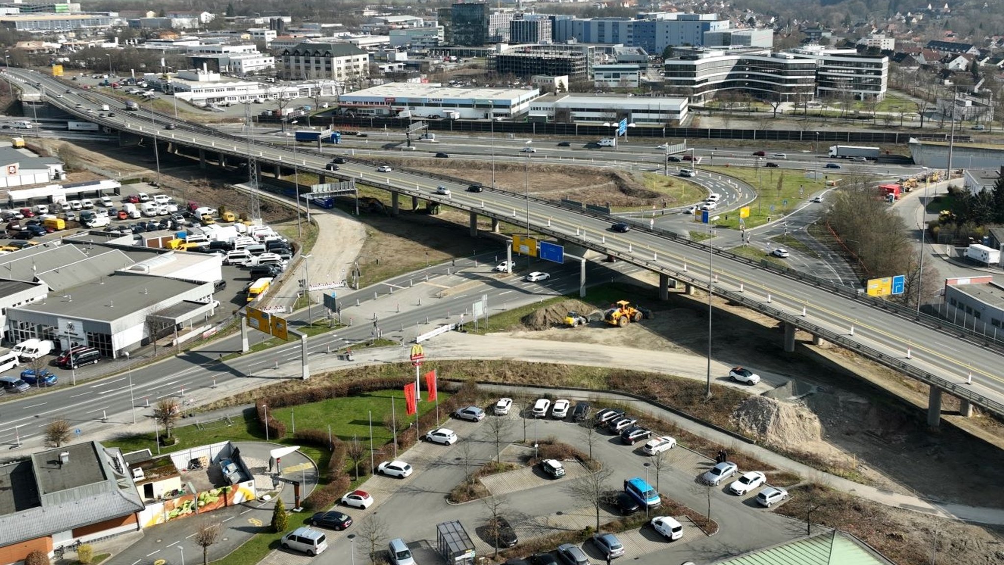 Ansicht von Oben auf das Areal der Hochbrücke Bayreuth.