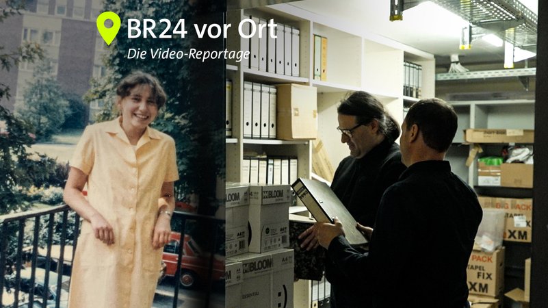 Links das Foto der getöteten Maria, rechts zwei Ermittler mit Akten in der Hand | Bild: Polizeiinspektion Aschaffenburg / BR Links das Foto der getöteten Maria, rechts zwei Ermittler mit Akten in der Hand