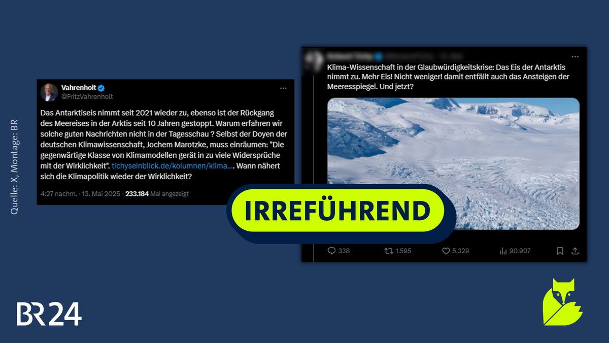 Im Netz behaupten manche, das Eis nehme seit 2021 zu. Manche folgern daraus auch fälschlicherweise, dass der Meeresspiegel nicht weiter steige.