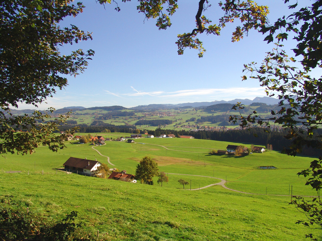 Landschaftsbild im Raum Scheidegg mit Blick auf die österreichischen Alpen (Archivbild)