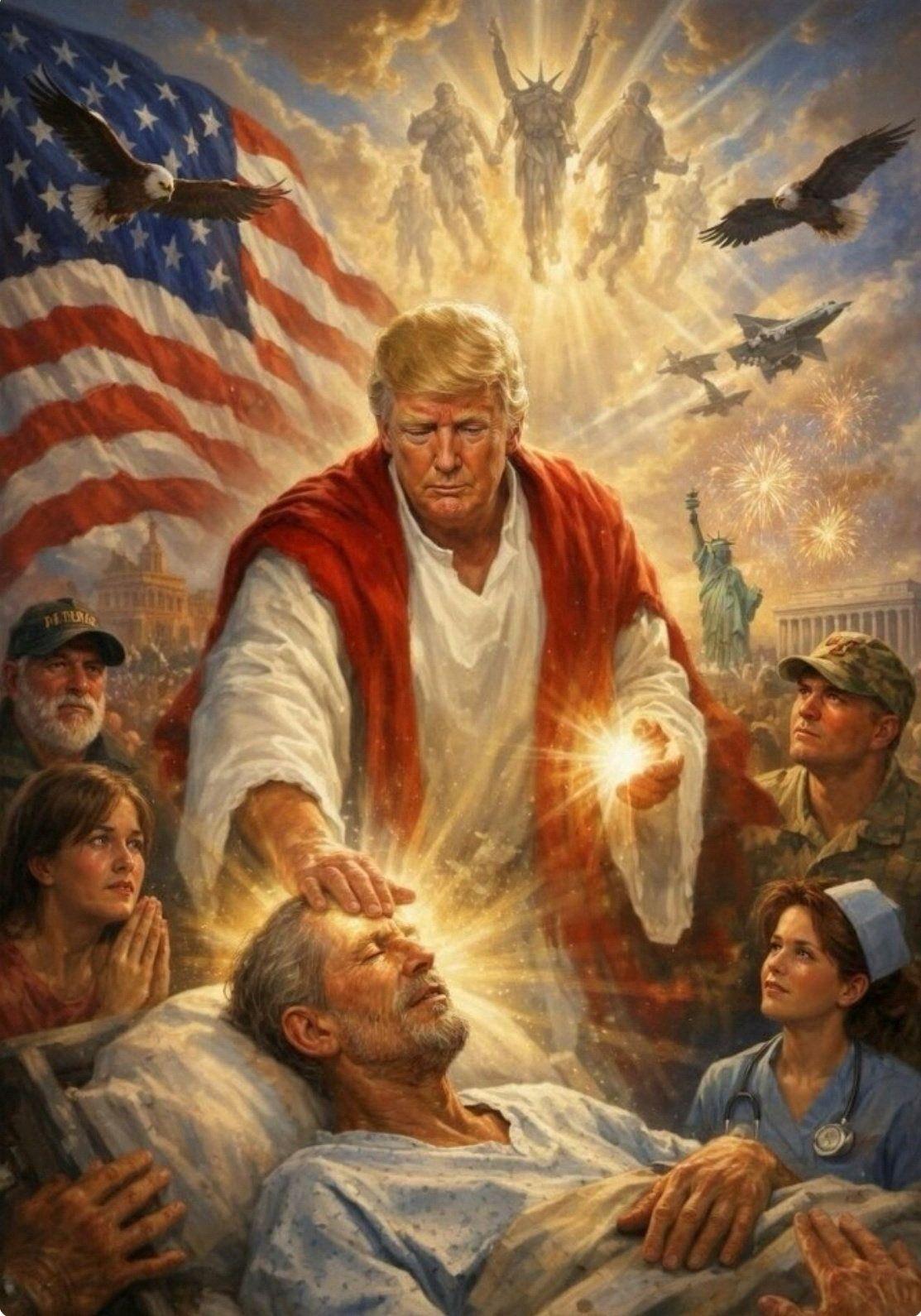 Ausschnitt des KI-generierten Bildes, das Donald Trump auf Truth Social gepostet hat. Inzwischen ist es gelöscht.