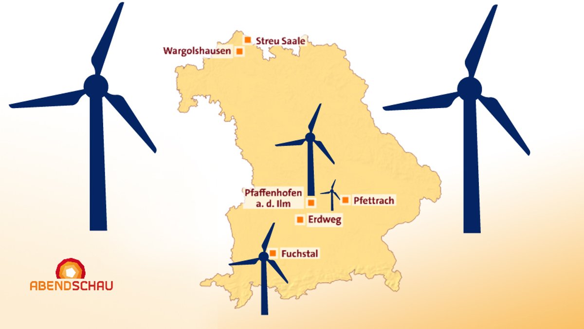 Eine Karte zu Windkraftanlagen in Bayern