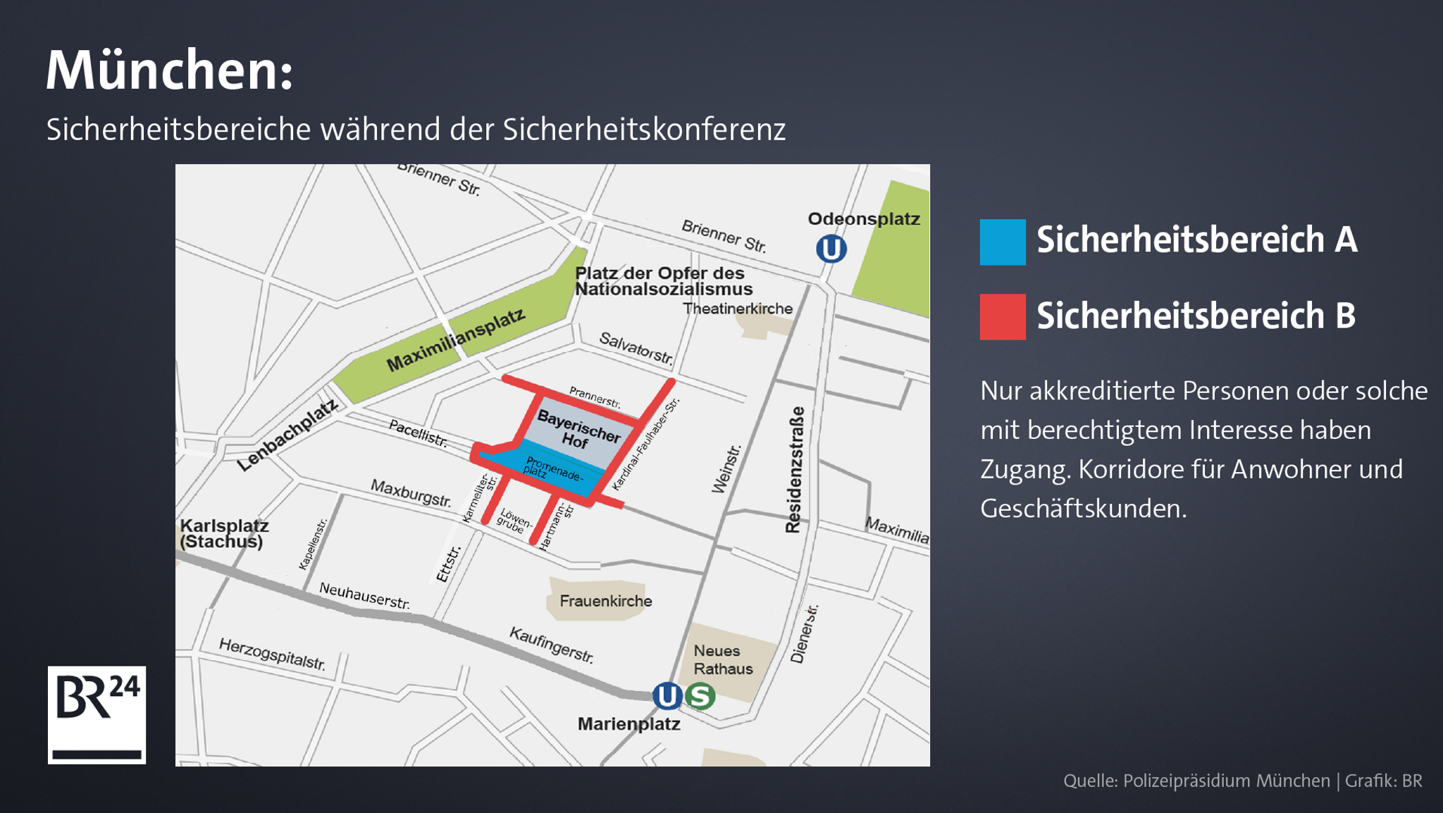 Sicherheitsbereich in der Münchner Innenstadt während der Sicherheitskonferenz