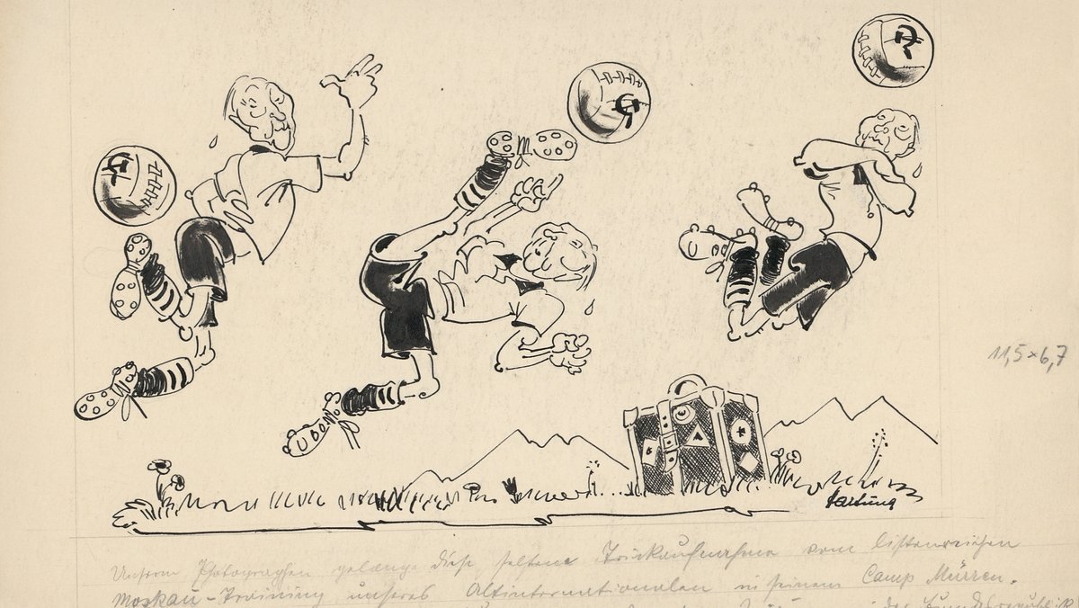 Adenauer am Ball: die Karikatur soll Adenauers Moskau-Politik spiegeln. 