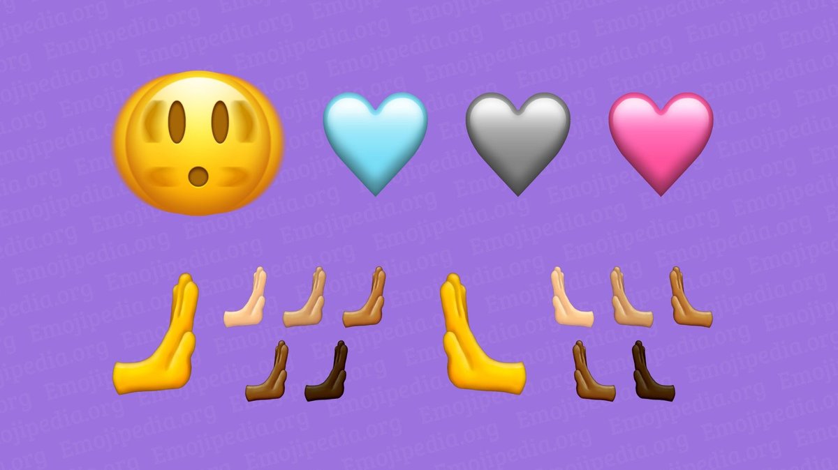 Bilder von neuen Emojis: Schüttelndes Gesicht, blaues, schwarzes und rosa Herz