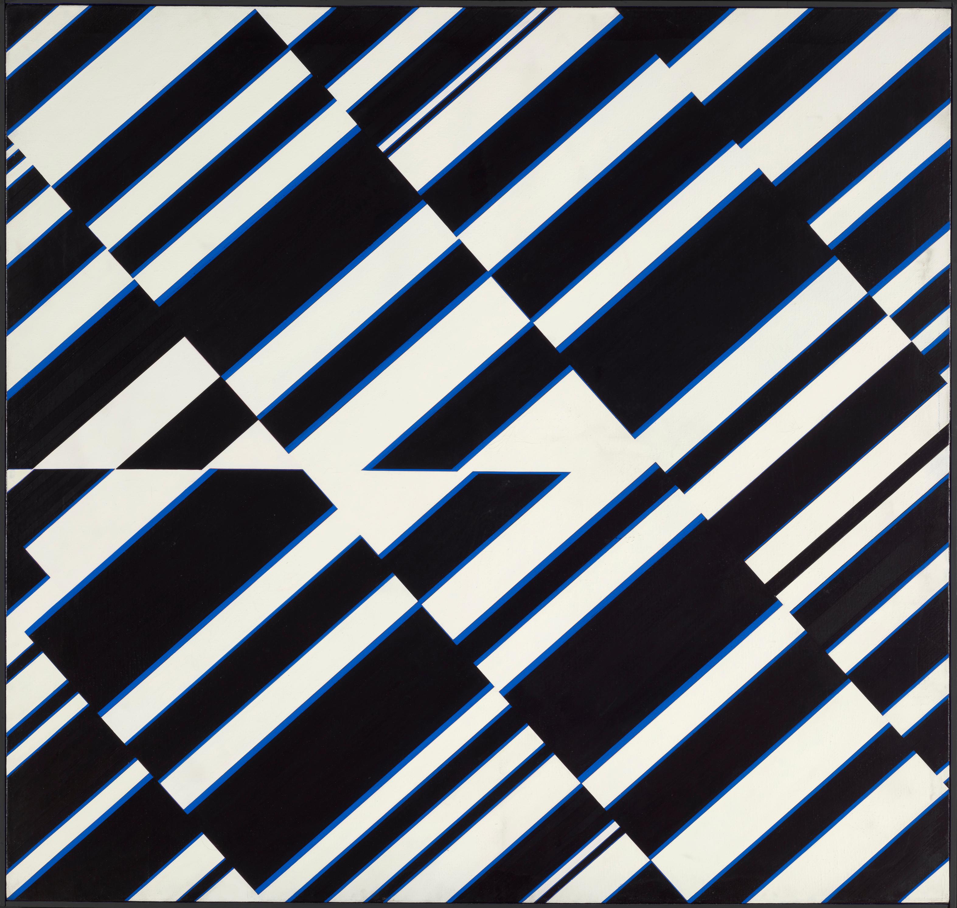 Ein Acrylgemälde von 1.50 mal 1.57 Meter als Raute auf der Spitze stehend gehängt.  | Bild:Foto / Photo: Lenbachhaus © VG Bild-Kunst Bonn, 2022