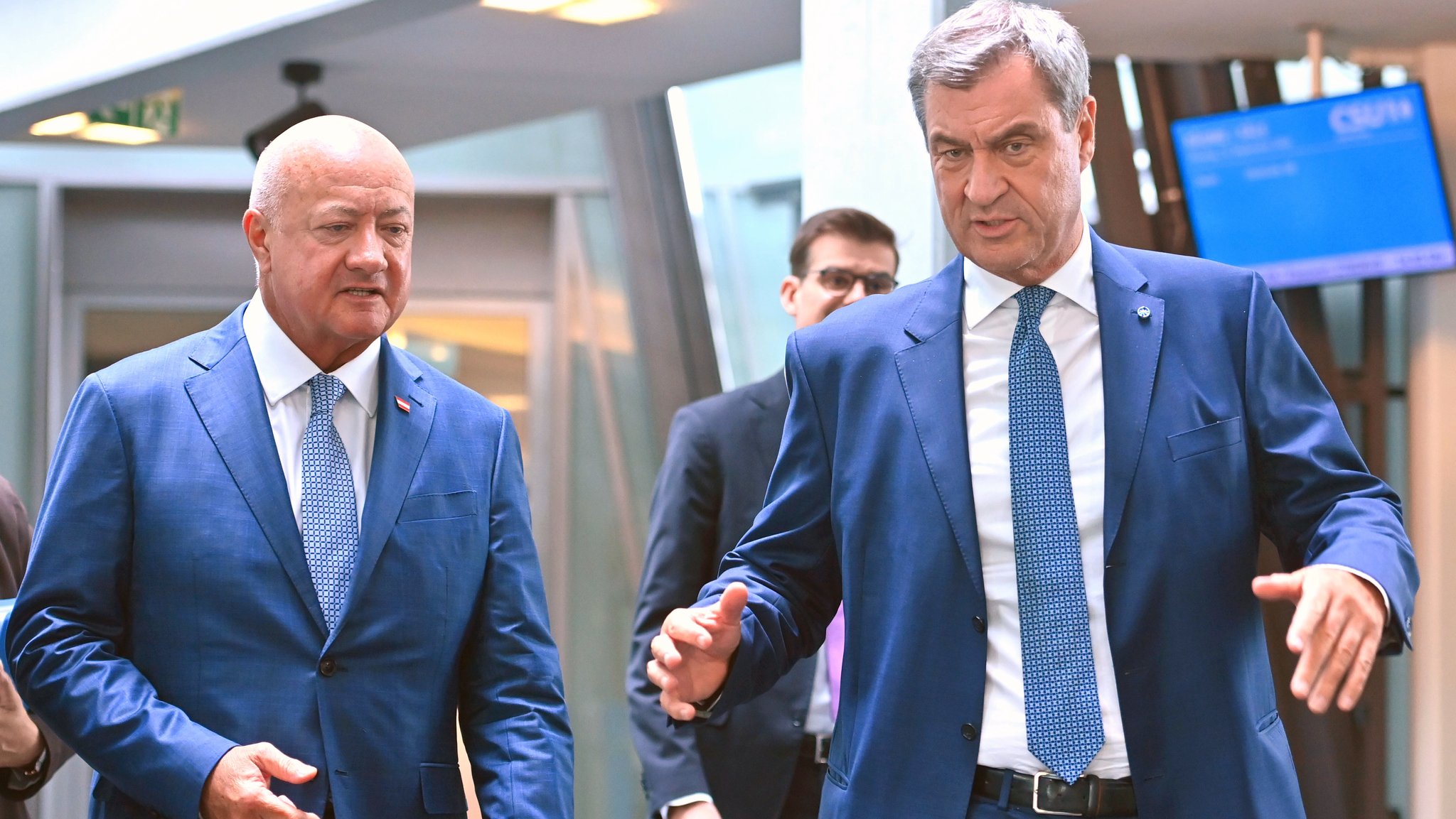 Österreichs Bundeskanzler zu Gast in München: Christian Stocker (ÖVP) und CSU-Parteichef Markus Söder (rechts).