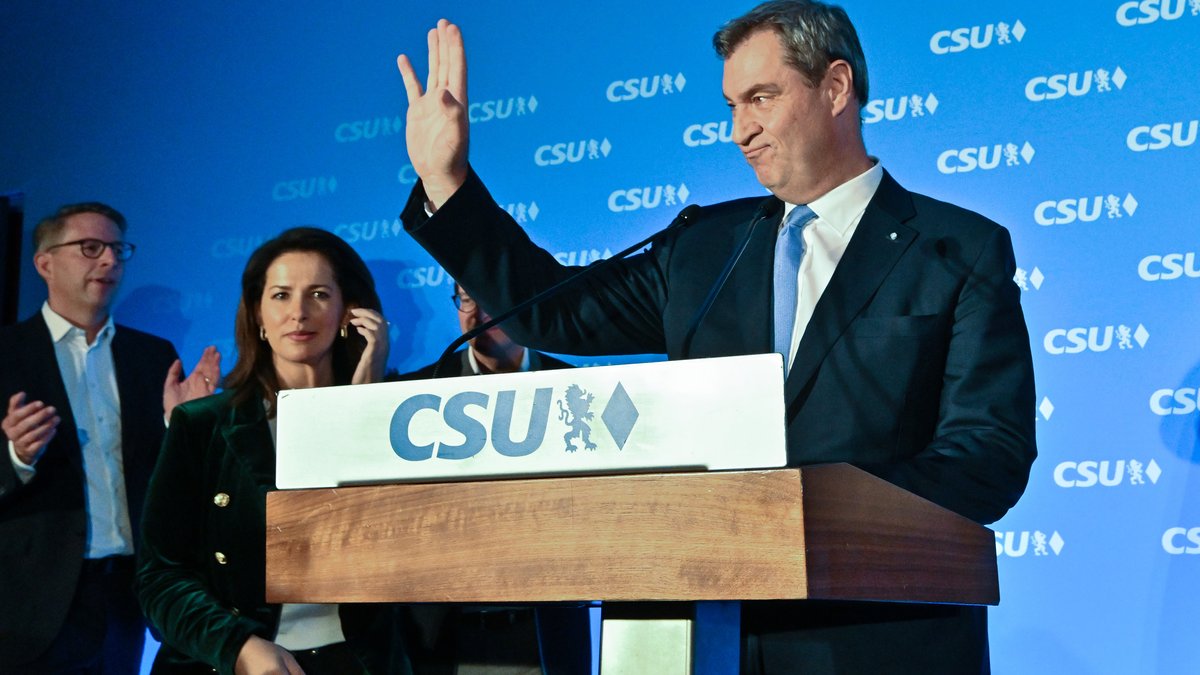 Bayerischer Landtag, 08.10.23: Markus Söder, CSU-Spitzenkandidat und Ministerpräsident, nach der Bekanntgabe der Prognose.
