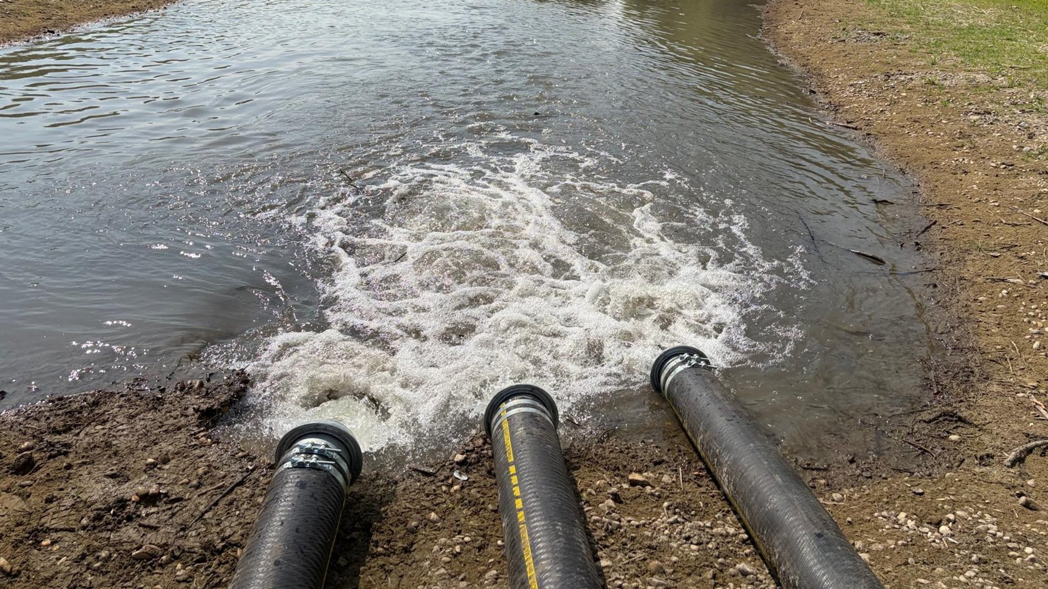 Über Schläuche wir frisches Wasser in ein Altwasser der Donau gepumpt | Bild: Fischereiverein Straubing Über Schläuche wir frisches Wasser in ein Altwasser der Donau gepumpt