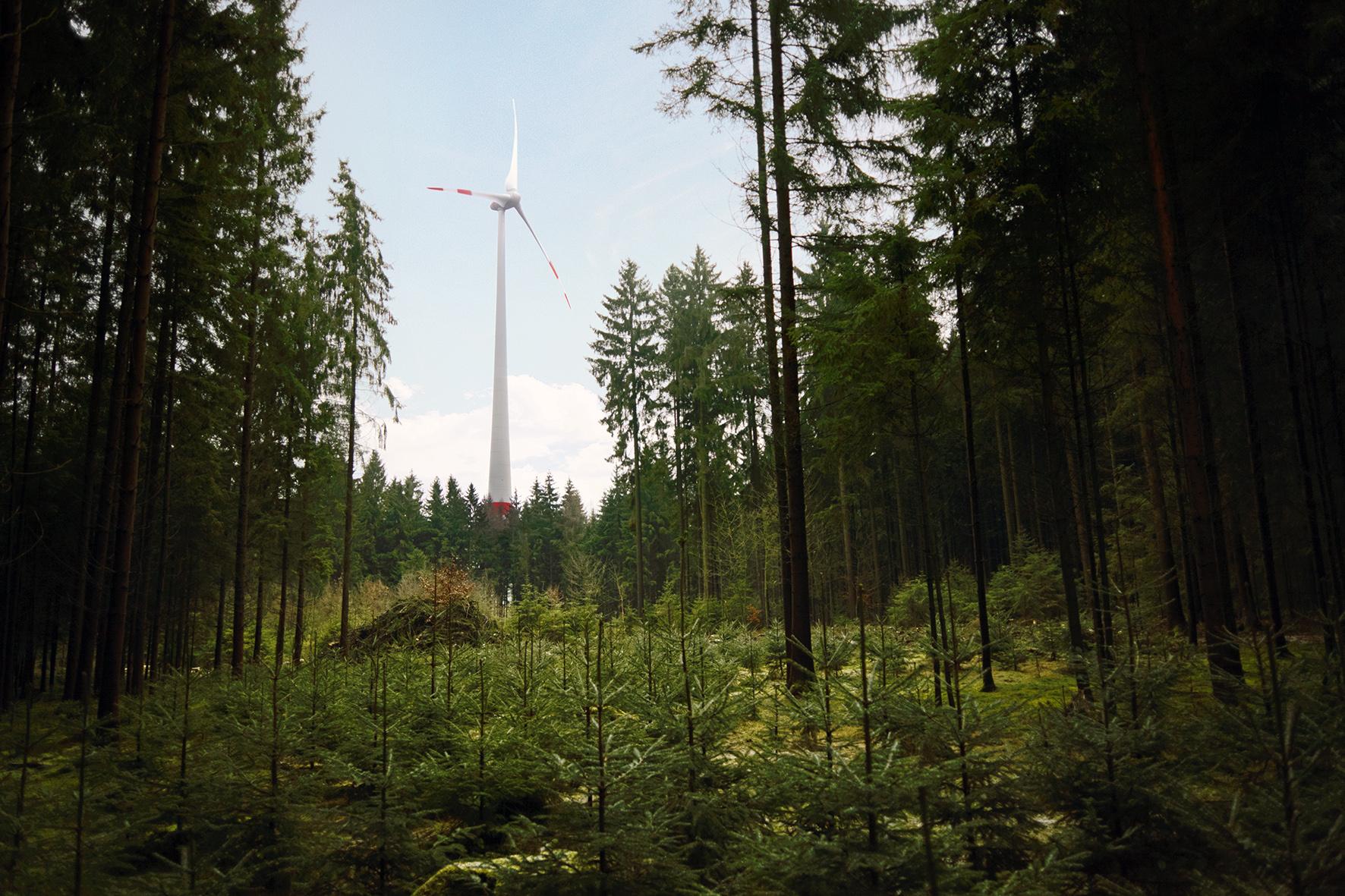Ein Windrad im Wald