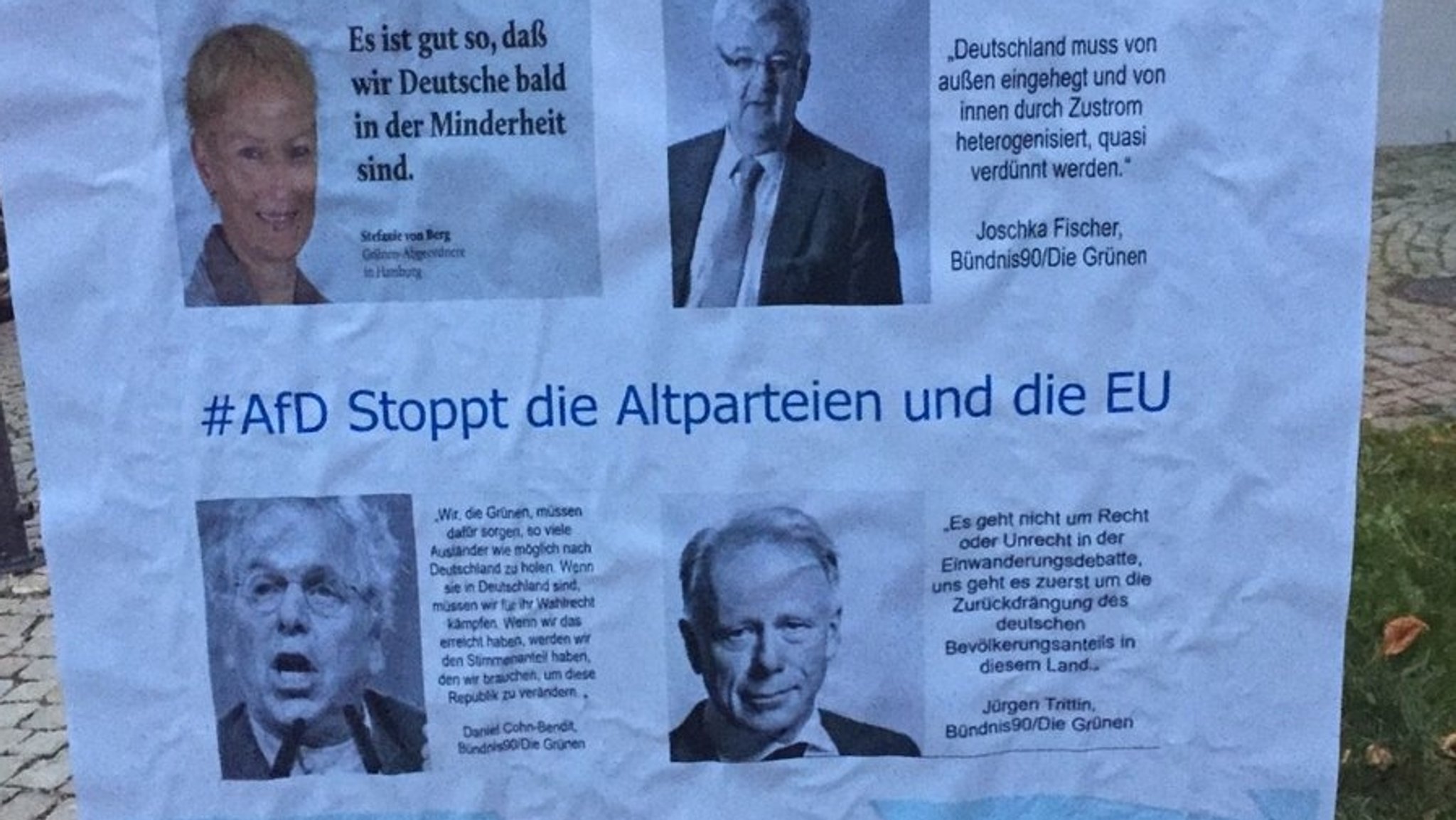 Ausschnitt aus dem Fake-Wahlplakat mit falschen Zitaten von Grünen-Politikern, publiziert auf Twitter | Bild: Norbert Kelpp/allgaeu-rechtsaussen.de Ausschnitt aus dem Fake-Wahlplakat mit falschen Zitaten von Grünen-Politikern, publiziert auf Twitter