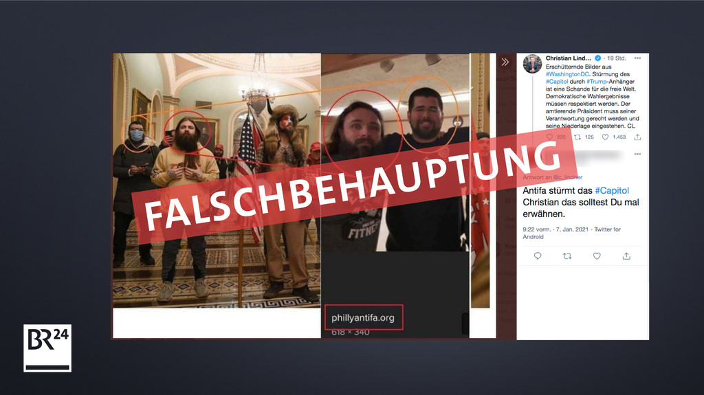 Tweet mit Fotos angeblichen Linksextremisten, die beim Sturm auf das Kapitol beteiligt gewesen sein sollen