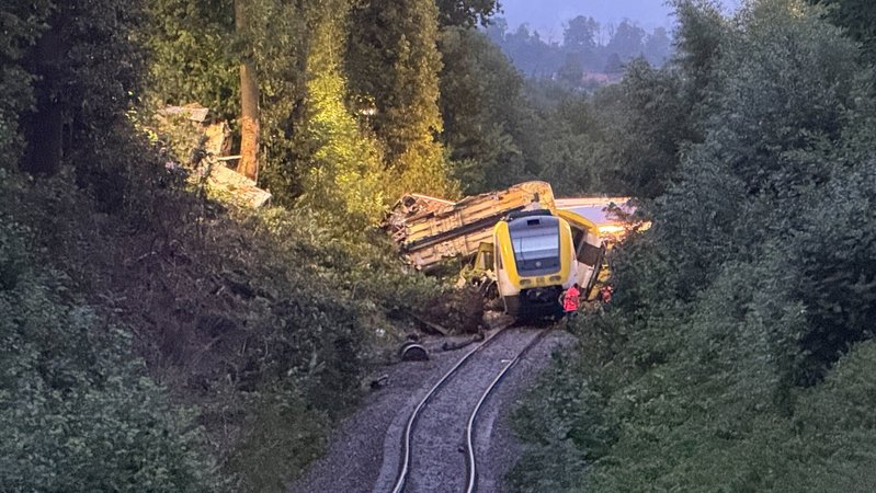 Der entgleiste Regionalexpress im Kreis Biberach. | Bild: pa/dpa | Nico Pointner Der entgleiste Regionalexpress im Kreis Biberach.