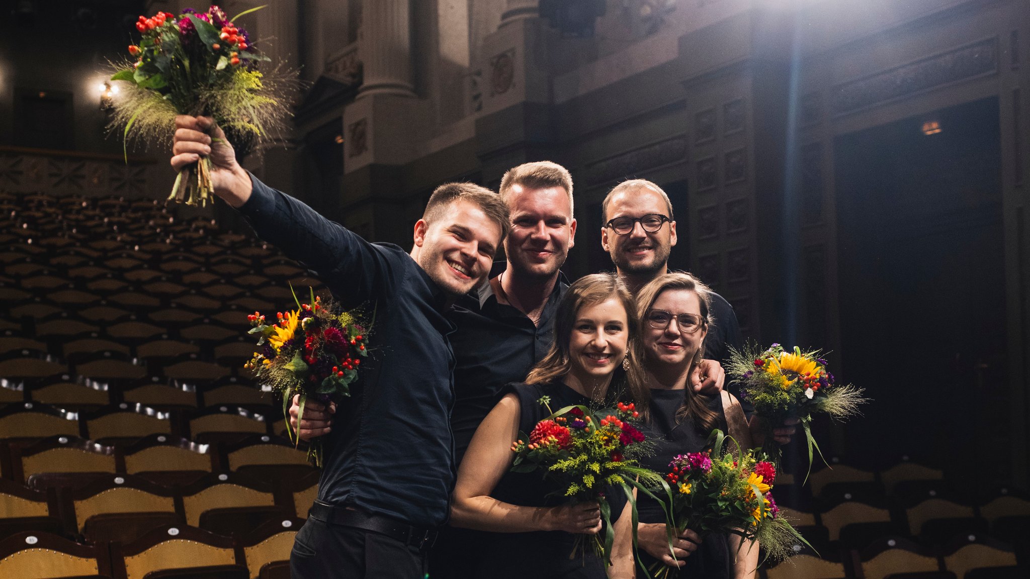 Das Alinde Quintet aus Tschechien freut sich über den 1. Platz im Fach Bläserquintett beim Internationalen Musikwettbewerb der ARD 2024.