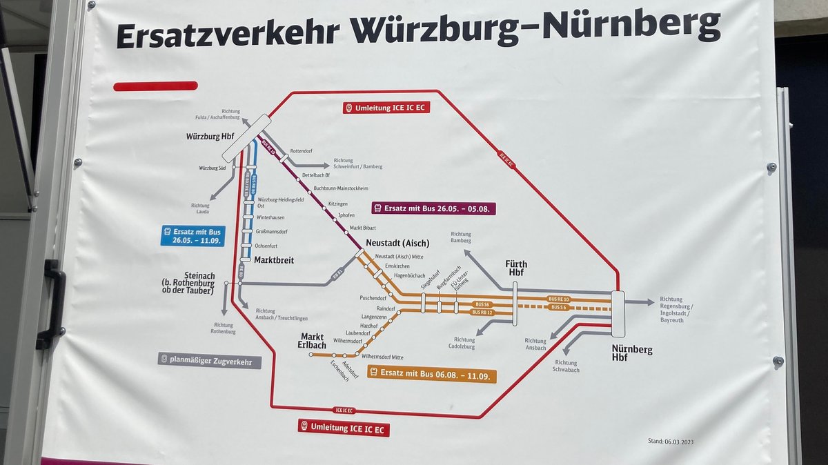 Plan für Ersatzverkehr zwischen Würzburg und Nürnberg