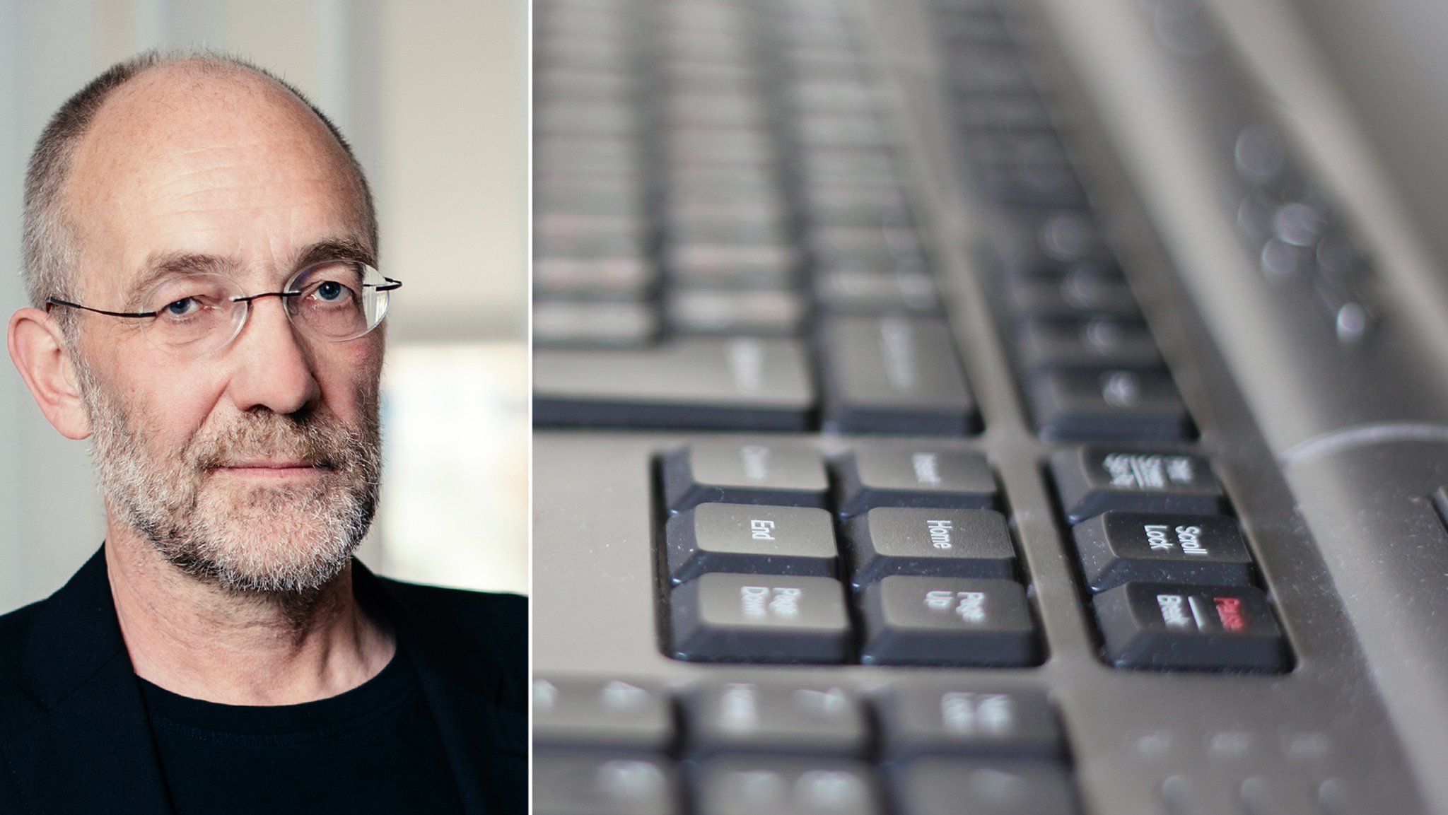 Portraitfoto vom Autor, rechts daneben eine Tastatur