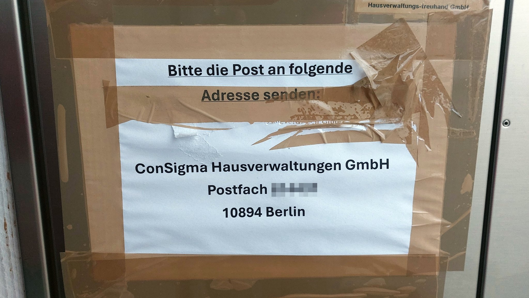 Consigma-Standort Rutesheim: Verweis auf Postfach in Berlin.