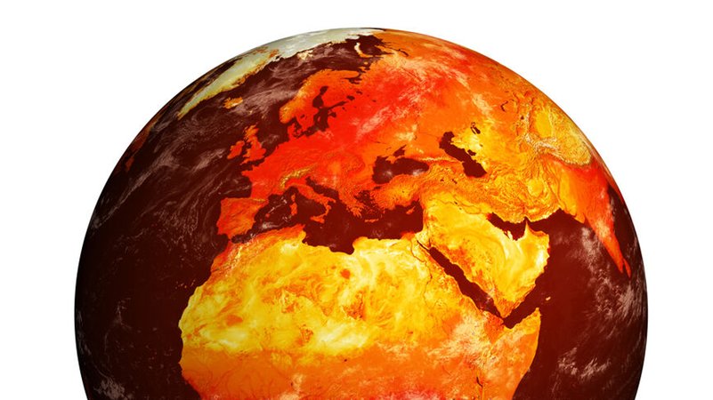 Eine Computerzeichnung zeigt einen roten Erdball mit gelben bis rotfarbenen Kontinenten, der die Klimaerwärmung symbolisiert. Auf dem Globus ist die östliche Hemisphäre abgebildet. Im Fokus ist der Kontinent Afrika. | Bild: stock.adobe.com/jeremyculpdesign Eine Computerzeichnung zeigt einen roten Erdball mit gelben bis rotfarbenen Kontinenten, der die Klimaerwärmung symbolisiert. Auf dem Globus ist die östliche Hemisphäre abgebildet. Im Fokus ist der Kontinent Afrika.