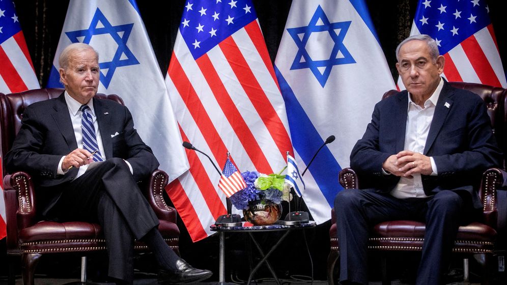 Joe Biden und Benjamin Netanjahu am 18. Oktober 2023 in Tel Aviv | Bild:REUTERS/POOL