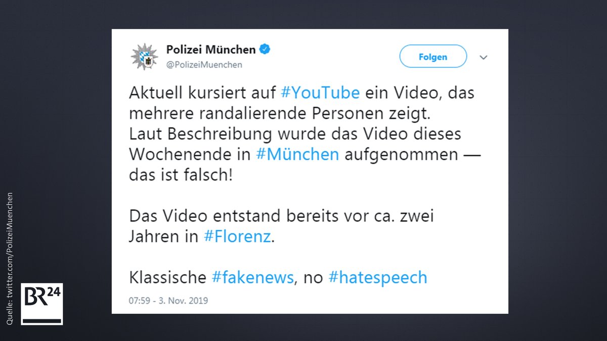 Die Münchner Polizei stellte auf Twitter klar, dass ein gegen Migranten gerichtetes Video nicht aus München stammte.  