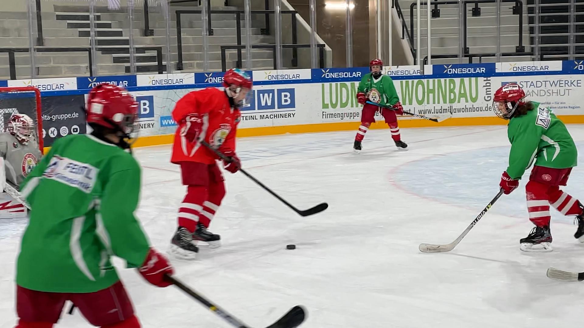 Eishockey-Nachwuchsspieler des EV Landshut beim Jugend-Training.