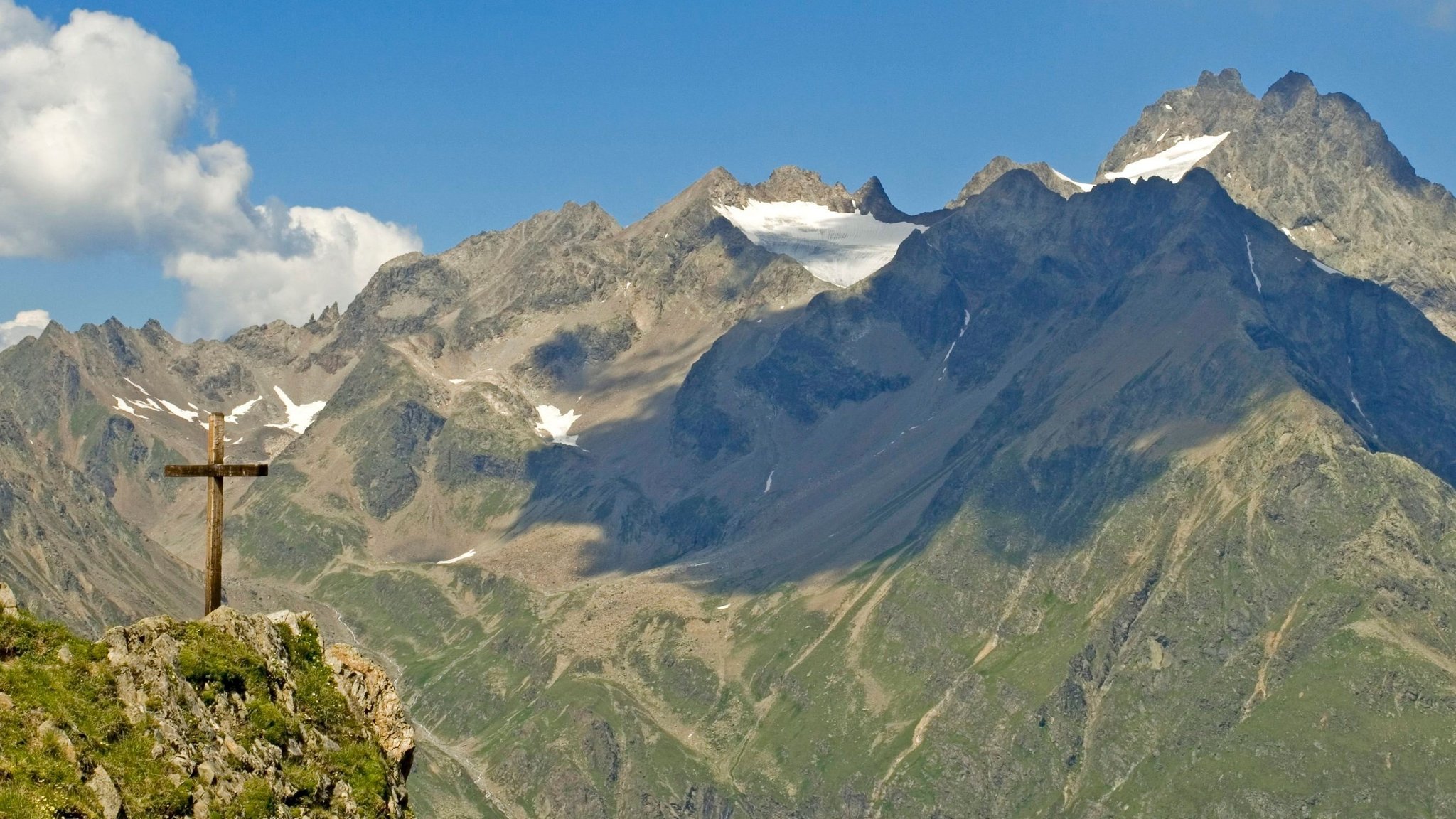 Kaunergrat (Rofele Wand), von Gahwinden aus gesehen Ruesselsheimer Huette, Planggeross, Pitztal, Tirol.