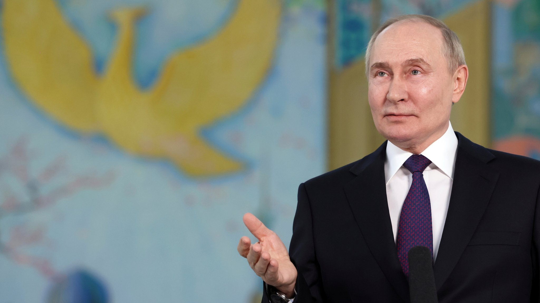 Russian President Vladimir Putin speaks to Russian journalists after his talks with Uzbek President Shavkat Mirziyoyev in Tashkent, Uzbekistan, Tuesday, May 28, 2024. 