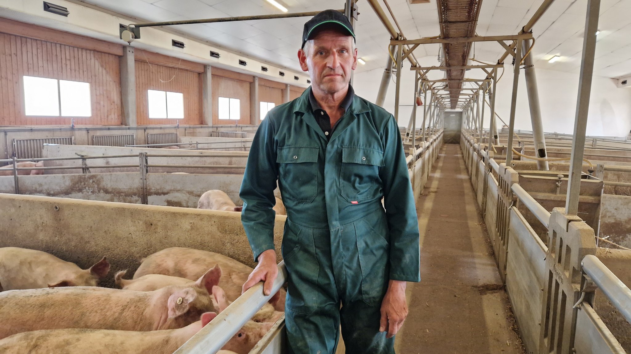 Der Landwirt Wilhelm Müller steht in seinem Schweinestall.