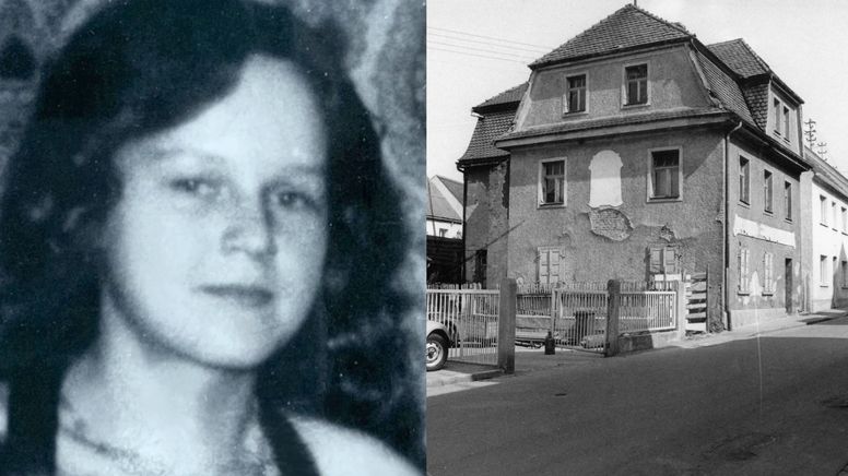 Bildmontage: Links das Porträtfoto einer Teenagerin mit dunklen Haaren, rechts ein Haus. Beide Abbildungen sind monochrom. | Bild:Polizeipräsidium Oberpfalz
