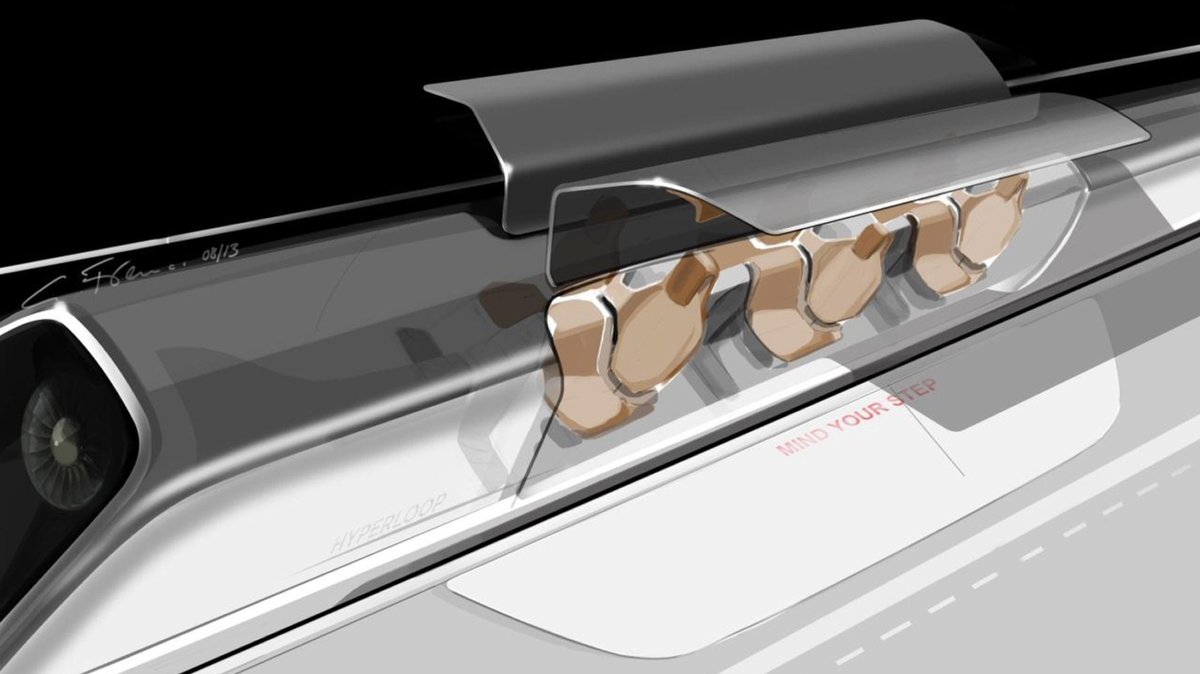 Konzeptzeichnung einer Hyperloop-Kapsel mit Sitzplätzen für den Personenverkehr