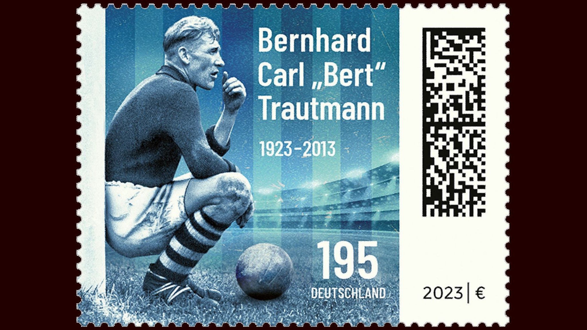 Sonderbriefmarke zu Ehren von Torhüterlegende Bernd Trautmann