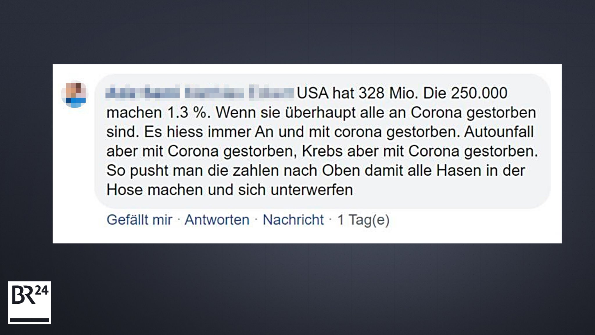 Kommentar auf der Facebook-Seite von BR24